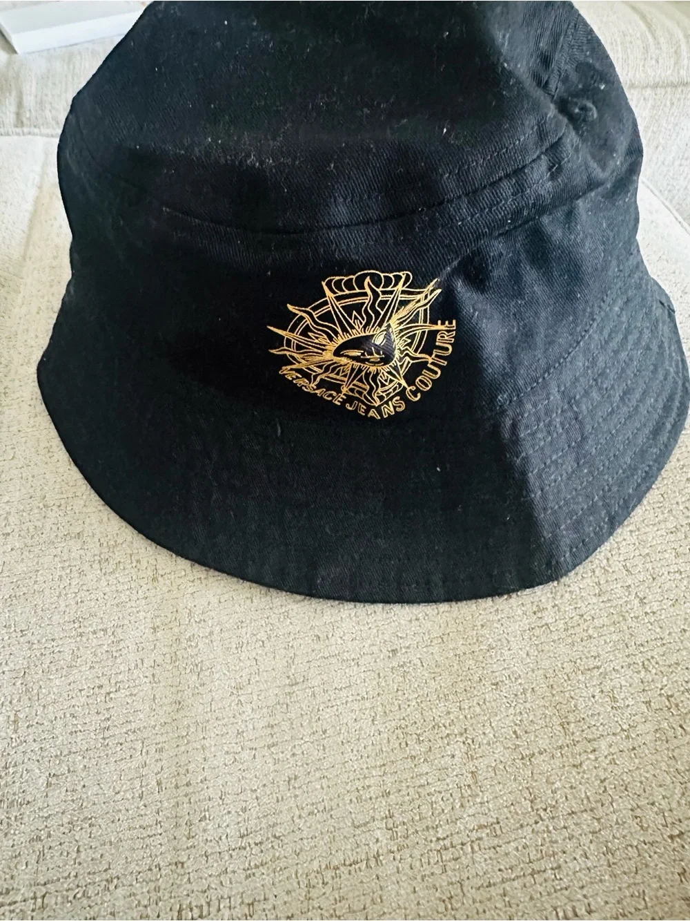Versace Black Bucket Hat with Gold Medusa Sun Logo